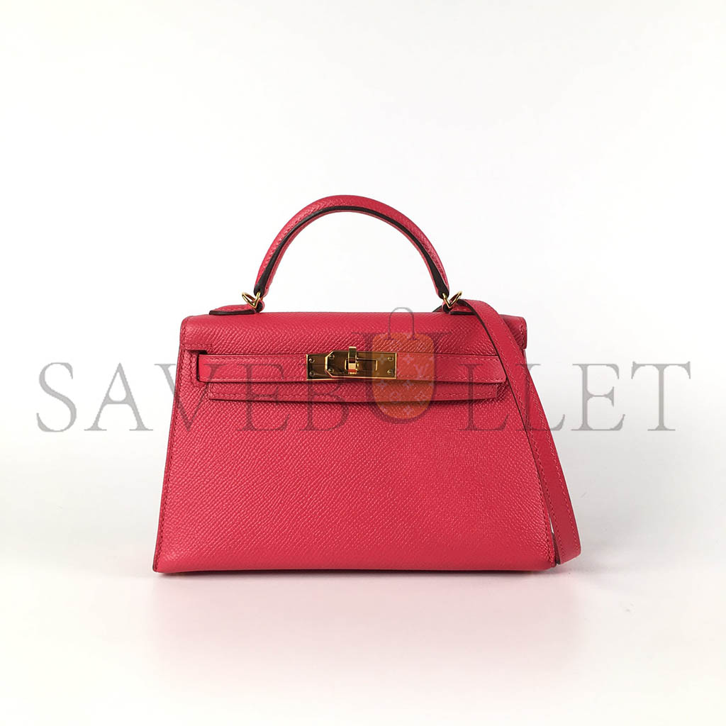 HERMÈS MINI KELLY II EPSOM PINK GOLD BUCKLE (19*12*5.5cm)